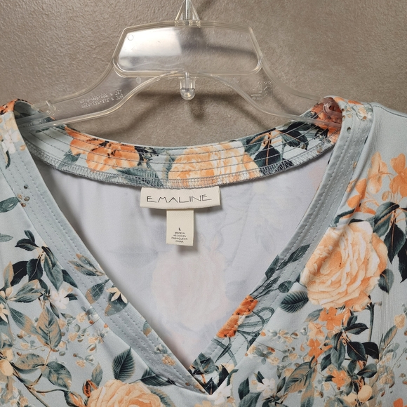 Emaline Women's Pleated Sleeves Floral Print V Neck Top Size Large - Picture 7 of 10
